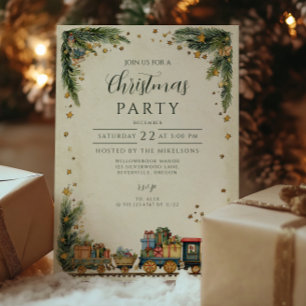 Christmas Vintage Train and Gifts Invitation