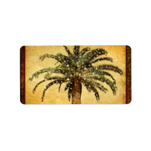 Christmas Vintage Tropical Palm Tree w Snowflakes Label