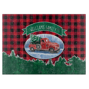 Christmas Vintage Truck Add Name 15"x11" Cutting Board