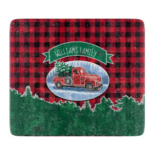 Christmas Vintage Truck Add Name 6" x 7" Cutting Board