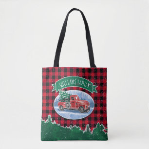 Christmas Vintage Truck Add Name Tote Bag