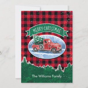 Christmas Vintage Truck Family Photo Buffalo Plaid Holiday Card