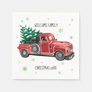 Christmas Vintage Truck w/ Snowflakes Napkin