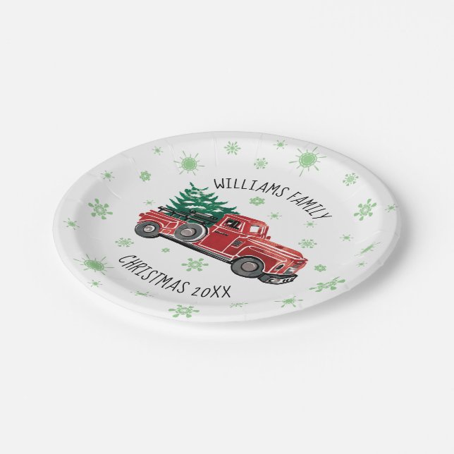 Christmas Vintage Truck with Snowflakes Paper Plate (Angled)