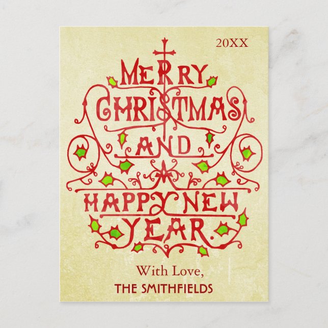 Christmas Vintage Typography Holiday Postcard (Front)
