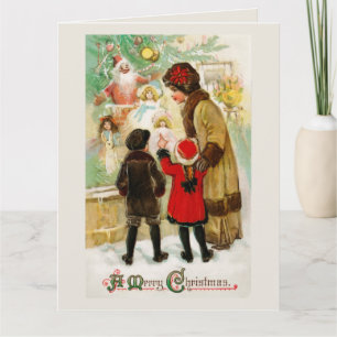 Christmas Vintage Woman & children window shopping Card