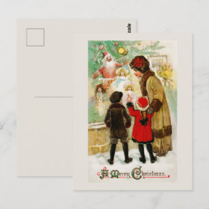 Christmas Vintage Woman & children window shopping Postcard