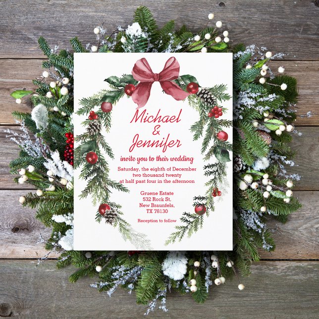 christmas vintage wreath red wedding invitation (Creator Uploaded)