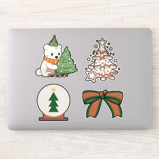 Christmas Vinyl Stickers: Cute Bear, Tree, Bow 