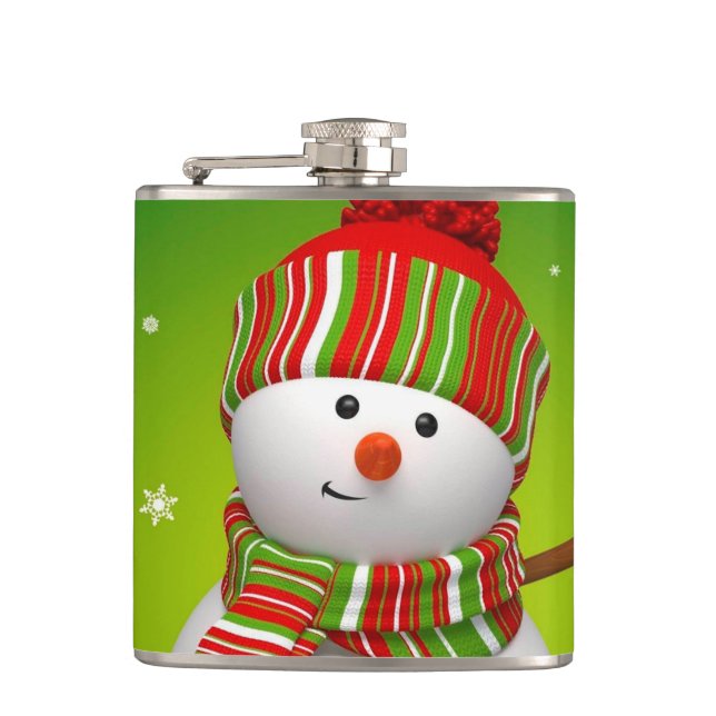 Christmas Vinyl Wrapped Flask/Snowman Hip Flask (Front)