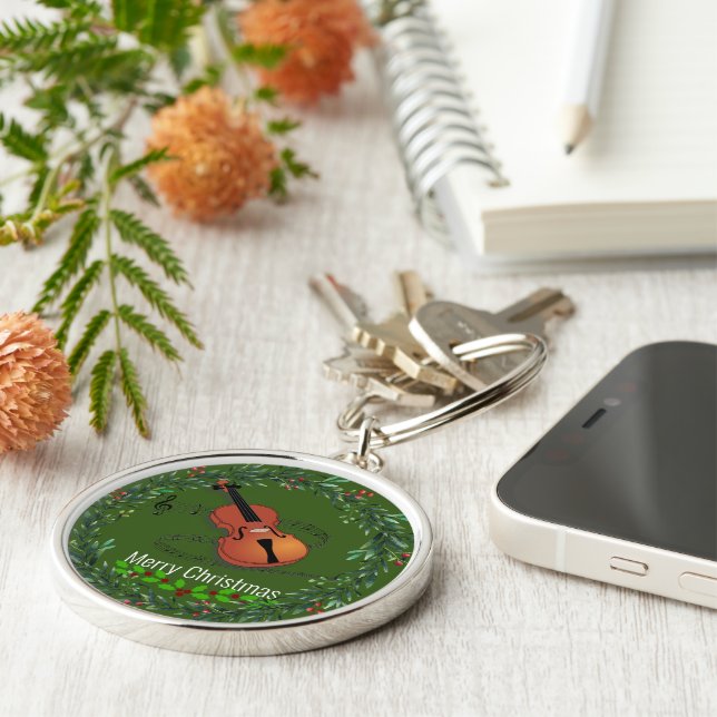 Christmas Violin, festive design, Key Ring (Side)