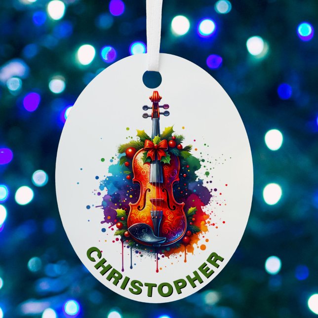 Christmas Violin Fiddle Custom Name Metal Tree Decoration (Creator Uploaded)