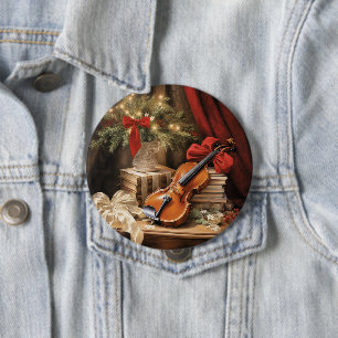 Christmas Violin Music 10 Cm Round Badge