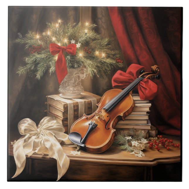 Christmas Violin Music Ceramic Tile (Front)