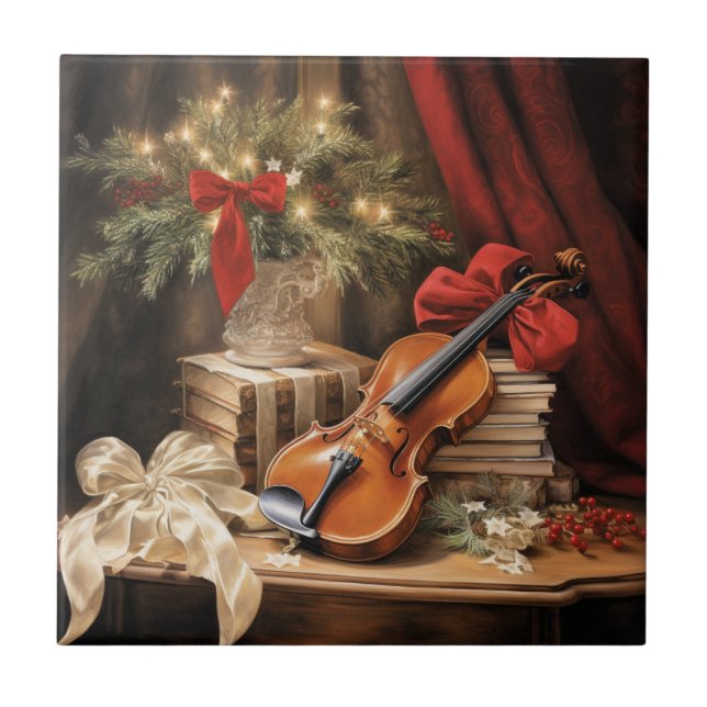 Christmas Violin Music Ceramic Tile (Front)