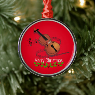 Christmas Violin Music Metal Ornament