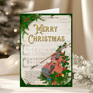 Christmas Violin Vintage Sheet Music Elegant Holiday Card