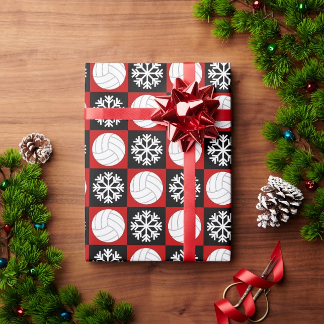 Christmas Volleyball and Snowflake Red and Black Wrapping Paper (Holiday Gift)