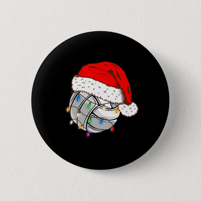 Christmas Volleyball Ball Santa Hat Funny Sport Xm 6 Cm Round Badge (Front)