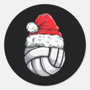 Christmas Volleyball Ball Santa Hat Funny Sport Xm Classic Round Sticker
