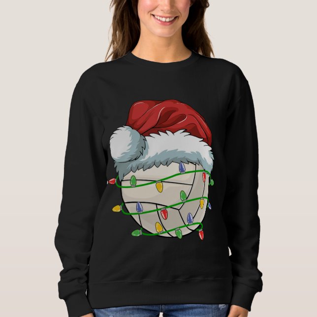 Christmas Volleyball Ball Santa Hat Light Funny Sp Sweatshirt (Front)