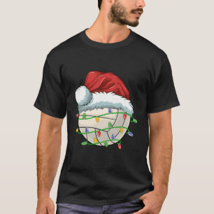 Christmas Volleyball Ball Santa Hat Light Funny Sp T-Shirt