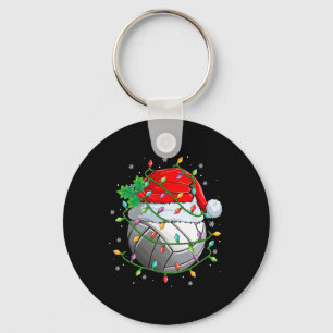 Christmas Volleyball Ball Santa Hat Xmas Lights Me Key Ring