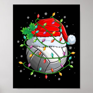 Christmas Volleyball Ball Santa Hat Xmas Lights Me Poster