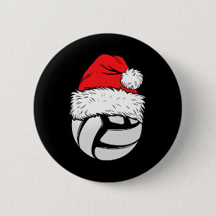 Christmas Volleyball Ball Santa Hat Xmas Matching 6 Cm Round Badge
