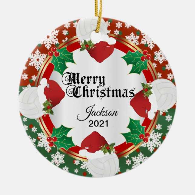 Christmas Volleyball Design Ceramic Ornament (Front)