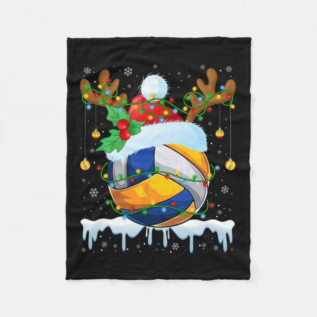 Christmas Volleyball Lover Santa Hat Xmas Lights R Fleece Blanket (Front)