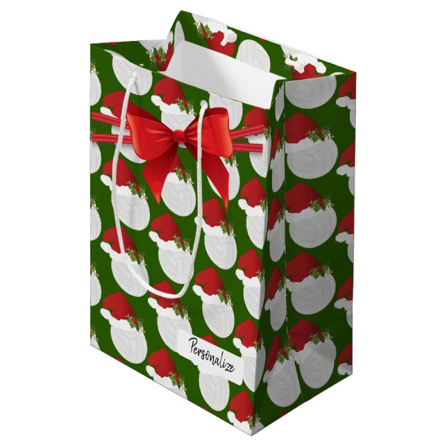 Christmas Volleyball Pattern Medium Gift Bag (Front Angled)