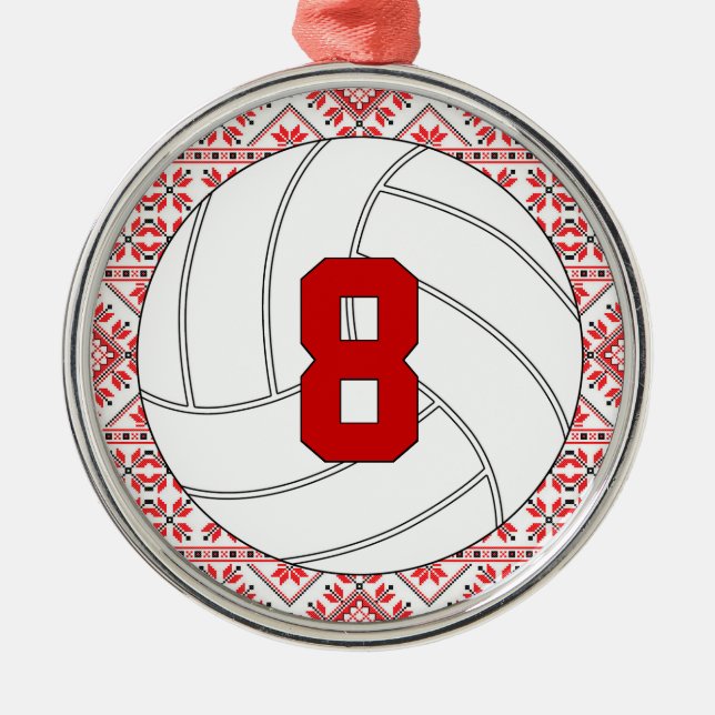 Christmas Volleyball Player Jersey Number Custom Metal Ornament (Front)