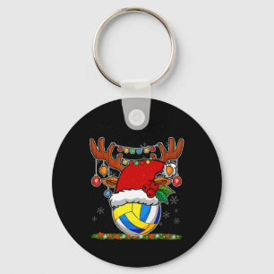 Christmas Volleyball Reindeer & Santa Hat Xmas Key Ring