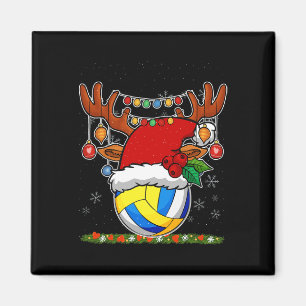 Christmas Volleyball Reindeer & Santa Hat Xmas Magnet