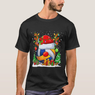 Christmas Volleyball Reindeer & Santa Hat Xmas T-Shirt