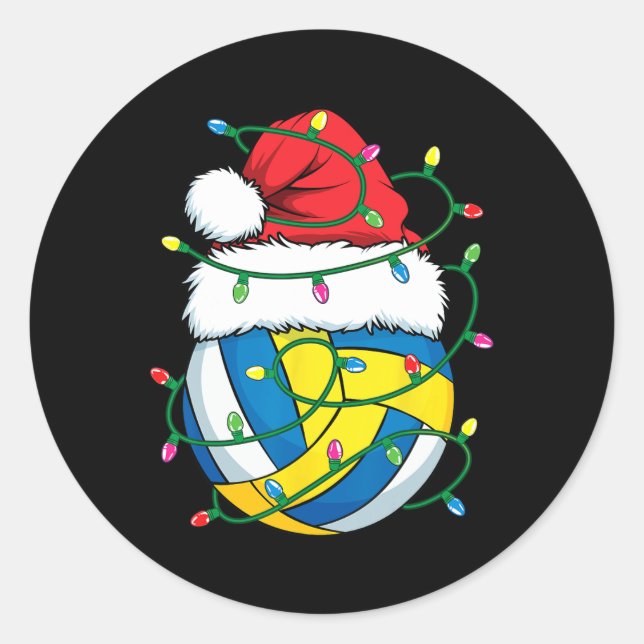 Christmas Volleyball Santa Hat Boys Girls Xmas Lig Classic Round Sticker (Front)