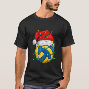 Christmas Volleyball Santa Hat Lights Colorful Fun T-Shirt