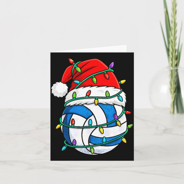 Christmas Volleyball Santa Hat Lights Srts Xmas Pa Card (Front)