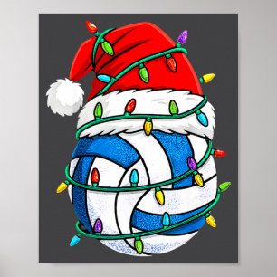 Christmas Volleyball Santa Hat Lights Srts Xmas Pa Poster