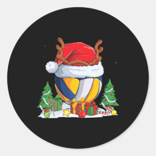 Christmas Volleyball Santa Hat Reindeer Tree Xmas Classic Round Sticker