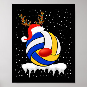 Christmas Volleyball Santa Hat Reindeer Xmas Light Poster