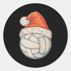 Christmas Volleyball Santa Hat Sports Xmas Holiday Classic Round Sticker