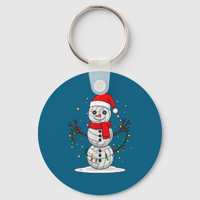 Christmas Volleyball Snowman Santa Hat Funny Holid Key Ring (Front)