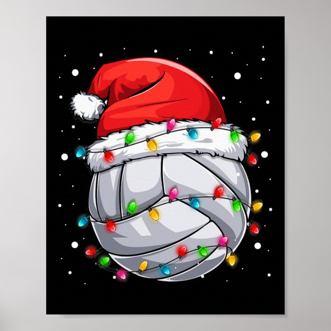 Christmas Volleyball Xmas Santa Sports Hat Ball Ki Poster (Front)