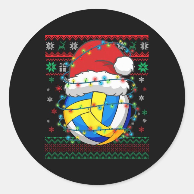 Christmas Volleyball Xmas Santa Sports Hat  Classic Round Sticker (Front)