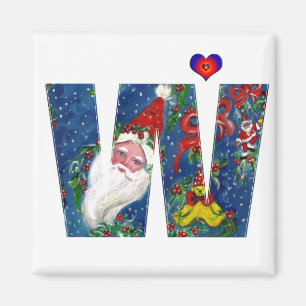 CHRISTMAS W  LETTER / SANTA  RED RIBBON MONOGRAM MAGNET
