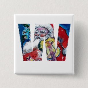 CHRISTMAS W LETTER / SANTA  WITH VIOLIN MONOGRAM 15 CM SQUARE BADGE
