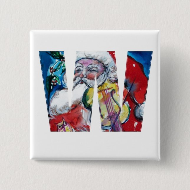 CHRISTMAS W LETTER / SANTA  WITH VIOLIN MONOGRAM 15 CM SQUARE BADGE (Front)