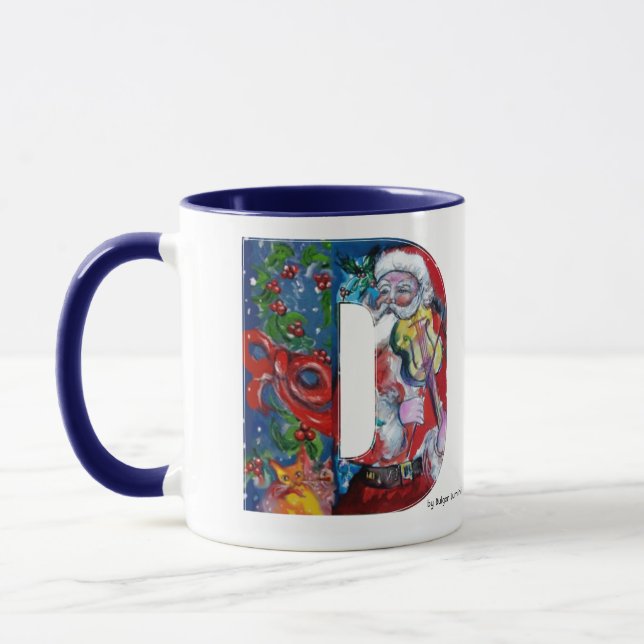 CHRISTMAS W LETTER / SANTA  WITH VIOLIN MONOGRAM MUG (Left)
